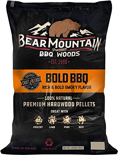 Bear Mountain All Natural Wood Pellets for Smoker, Grill & BBQ, 20 Lbs, Bold