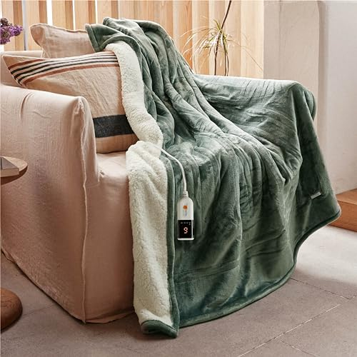 GOTCOZY Manta Eléctrica Grande 130x180 cm - Manta Térmica Suave y Sedosa con 6 Niveles de Calor y Temporizador de Apagado Automático 10 Horas, para Hogar y Oficina, Lavable a Máquina (Verde)