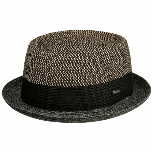 Lipodo Ennario Pork Pie Strohhut Klassischer Schnitt Made in Italy Herren Frühjahr Sommer anthrazit L (58-59 cm)