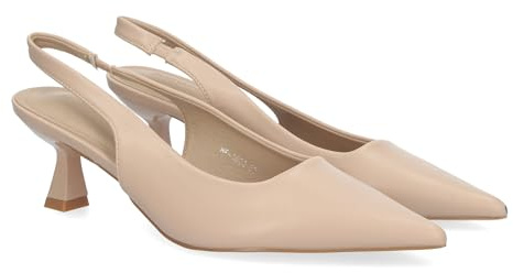 shoes&blues.es 80778-Zapato para Mujer, Estilo Salon, con Tacon, con Puntera Fina, Talon Abierto y Hebilla Ajustable.. Talla 40 Apricot