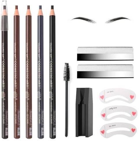 5 PiezasLápiz de Cejas en 5 Colores, Lapiz Cejas Impermeable Perfilador de Cejas Profesional Microblading Juego de Eyebrow Pencil Lapiz de Cejas Portátil para Maquillaje de Tatuaje de Belleza