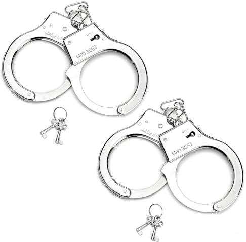 LuLiyLdJ Manette in Metallo con Chiavi, Polizia Vero Giocattolo per Bambini e Adulti, Robuste e Durevoli, Facile da Usare, Due Metodi di Sblocco, Manette di Simulazione per Bambini, Argento, M