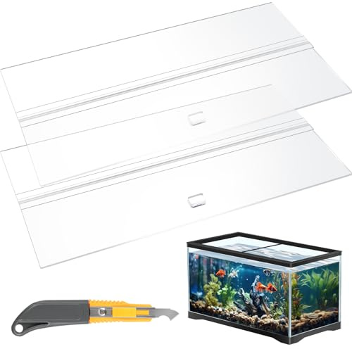 Juexica Aquarium Lids Acrylic Canopy 2 Pieces Set 22.95 x 16.61 x 0.28 Inch for 75/90/110 Gallon with Center Brace Aquariums Cover Fish Tank Lid with a Hook Knife, Clear