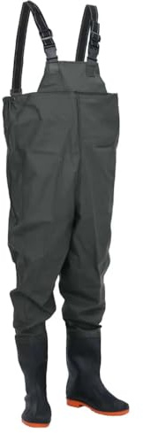 vidaXL Chest Waders with Boots - Waterproof Fishing Waders - Dark Green PVC Coated Polyester - Adjustable Suspenders - Size 38 - Quilted and Taped Seams