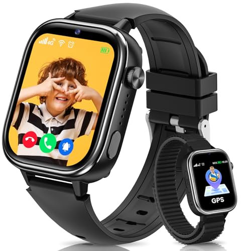 SWGOTA 4G Smartwatch Kinder, Telefon Uhr für Kinder mit GPS, Anrufe, Videoanrufen, Nachrichten, Schulmodus, SOS-Funktion, IP68 Wasserdicht, Wecker, Kamera und Schrittzähler (Schwarz)