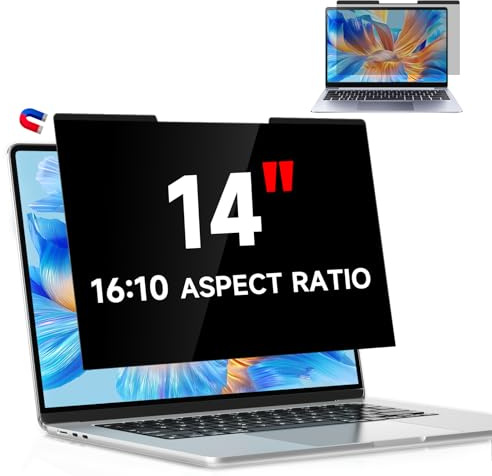 Magnetischer Laptop Blickschutzfolie 14 Zoll Seitenverhältnis 16:10, Anti Spy Blaulicht Blendfrei Sichtschutzfolie für Lenovo HP Dell Acer Asus, Abnehmbarer 14 Displayfilter