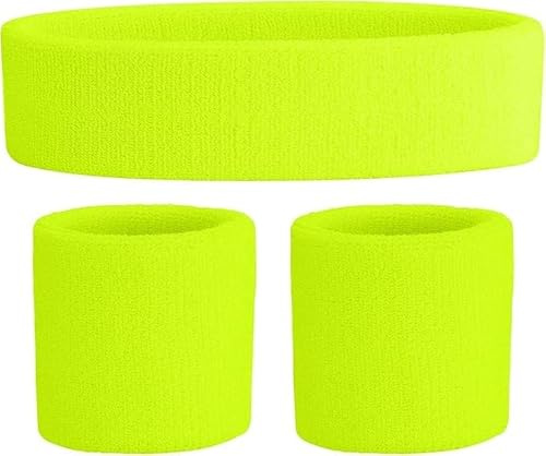 COSHAL® Lot de 4 bandeaux et bracelets pour femme avec bandeau et bracelets fluo pour sport et course à pied Jaune