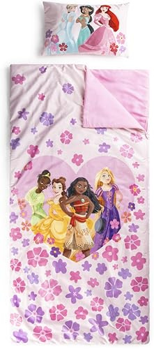 Jay Franco Set de 2 con Almohada y Manta de Princesas Disney, Suave Saco de Dormir Infantil con Bolsa y Almohada, para Fiestas de Pijamas, Viajes y acampadas