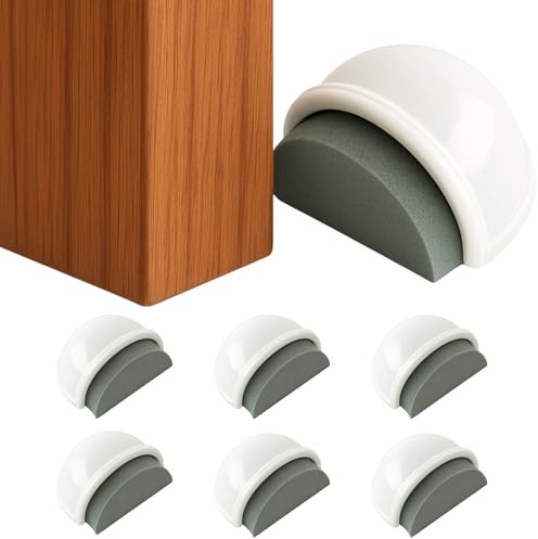 BRINOX Pack 6 Topes de Puerta para Suelo | Tope Puerta Adhesivo Blanco | Topes para Puertas Autoadhesivos con Espuma | Protección Silenciosa para Pared y Muebles