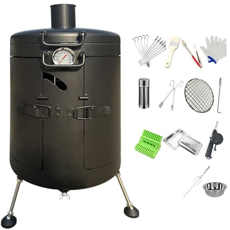 WPWSDWMX Barbecue a Barile, Fornello da Appendere al Barbecue, Griglia per Barbecue da Esterno con Termometro, Potenza del Fuoco Regolabile, per Gruppi di più Persone