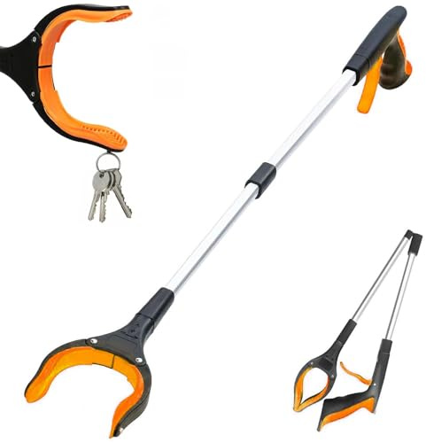 miaomiao Pinza per anziani, pieghevole, con punte magnetiche e testa girevole a 360°, in alluminio, per anziani e bambini (arancione)