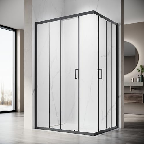 SONNI Eckeinstieg Duschkabine 90x120x195 cm, Schiebetür, 5mm ESG, Schwarz