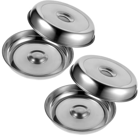 MOTHNUR 2 Piezas Cubiertas Redondas de Acero Inoxidable para Alimentos de Tapa Salpicaduras para Platos y Bistec Diseño con Mango para Cocina y Restaurante