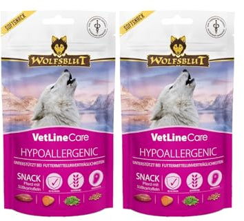 WOLFSBLUT VetLine Care Snack ipoallergenico, 2 x 100 g, snack ipoallergenico per cani con cavallo monoproteico, senza cereali e senza additivi, snack per cani sensibili