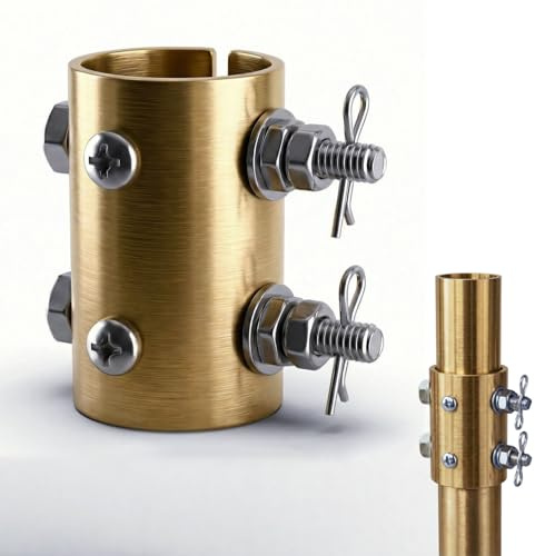 ZDZQFC Ceiling Fan Downrod Coupler with Open-Slot Design,1.26 Outer Diameter & 1.8 Length & 2mm Thickness, Fits Various Non-Threaded Ceiling Fan Rods of 1 OD, Includes Secure 2 Safety Clips (Gold)