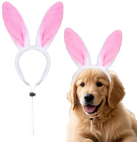 YUEXNKO Bandeau de Lapin, Serre Tête Oreille Animal, Bandeau Oreilles de Lapin en Peluche, Animal Headband, Serre-tête Animaux, Accessoire de Pâques, avec Cordon Ajustable, pour Chats et Chiens
