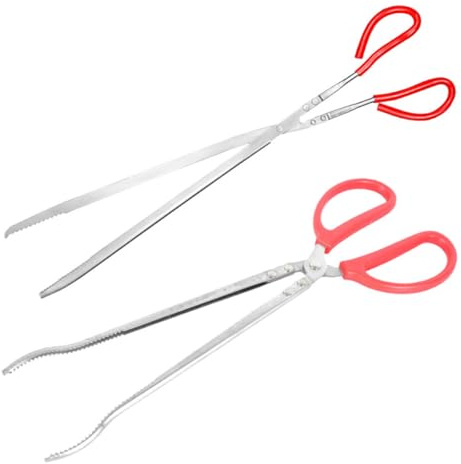 BAZEITFLOW Pinzas para Serpientes Acero Inoxidable 52 Cm 2 Unidades Mango Antideslizante Diseño Curvo y Recto Versátiles para Alimentar Reptiles y Manejo de Desechos en Terrarios
