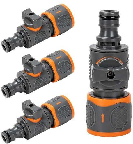 Schlauchverbinder mit Regulierventil, 4er-Pack Gartenschlauch-Absperrventil 1/2 Zoll für stufenlose Regulierung und Absperrung des Wasserflusses, Schnellanschluss für Autowäsche, Bewässerung und Regne