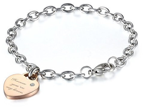 JewelryWe - Bracciale Gioiello da Donna in Acciaio Inossidabile, Elegante con Incisione Forever You're My Lover sul Charm a Forma di Cuore, Braccialetto Perfetto per Un Regalo
