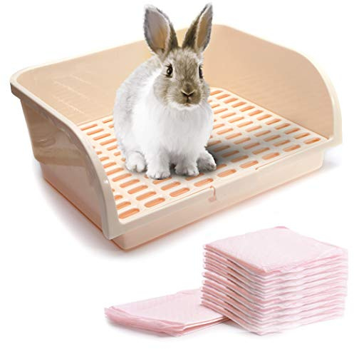 CalPalmy X-Large Rabbit Litter Box with 10PCS Bonus Pads, Drawer, Corner Toilet Box 17.3 x 13 and Bigger Pet Pan for Adult Guinea Pigs, Chinchilla, Ferret, Galesaur, Small Animals