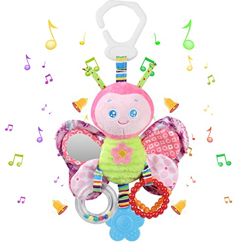 WolinTek Bébé Jouet de Poussette Peluche, Berceau Hochet Jouets Animales, Doux, Dentition pour 3 6 9 12 garçons et Filles,Meilleur Cadeau d'anniversaire (Butterfly)
