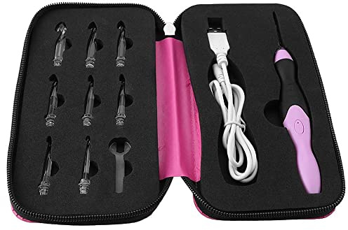 9 en 1 LED Juego de ganchillo, luz recargable USB ganchos de ganchillo agujas Kit de ganchillo luminoso LED con cáscara rosa, adecuado para todos los niveles de proyectos de ganchillo