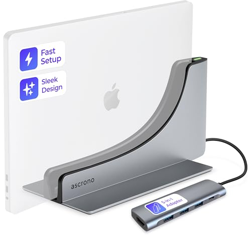 Ascrono Vertikale Docking Station Hub Bundle | Kompatibel mit Apple MacBook Pro 16 Zoll, 2021 M1, 2023 M2/M3 und 2024 M4 mit MagSafe Stecker | Inklusive Multiport-Adapter für 4K Auflösung HDMI Monitor