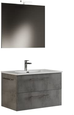 Mama Store 80-Mobile Bagno Sospeso 80 CM GRIGIO CEMENTO con Lavabo, Specchio e Lampada LED, L.81 X P.47 X H.53 cm, Legno, 81 X P. 47
