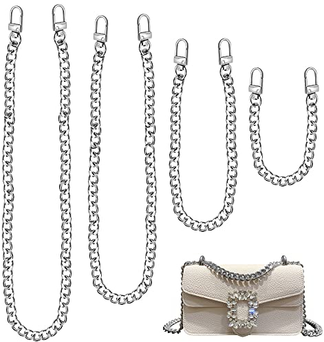 THATSRAD 4 Stück Tasche Kette Taschenkette Silber 30/60/100/120cm Metall Kette Trageriemen Metall Schulterriemen Kette Handtaschenketten mit Drehverschlüssen Ersatzkette Kette für Tasche Umhängetasche