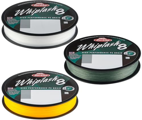 Berkley Whiplash8, Línea de Pesca, Superline, Pesca de Depredadores, Lucio, Perca, Zander, Trucha, Unisex, Amarillo, 0.28mm, 47.1 kg, 104 LB, 165 yd