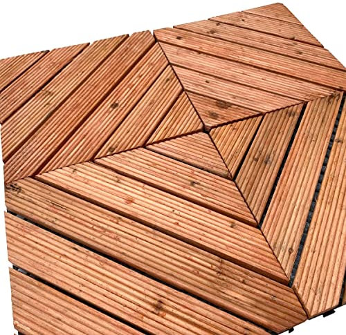 Piastrelle in legno naturale per giardino, terrazza, balcone 12 Mattonelle 30x30cm 1,08mq ad incastro tipo click clack con elegante disposizione quadrata pavimento STI