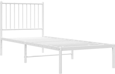 vidaXL Sängram med huvudgavel metall vit 75x190 cm, säng, metallsäng, metall sängram, sängar, metallsängar, metall sängramar, gästsäng, gästsängar