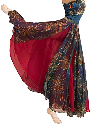 ROYAL SMEELA Bauchtanz Rock Chiffon für Damen Bauchtanz Kostum Profi Bauchtanz röcke für Frauen Bauchtänzerin Rock lang Bauchtanz kostüm Damen rot bauchtanzrock Frauen Bauchtanz Kleidung