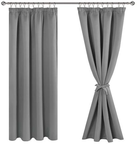 JIUZHEN Gardiner med veckband mörkläggningsgardiner gardiner vardagsrum gardin ogenomskinliga gardiner sovrum termisk gardin grå H 160 x B 140 cm set om 2