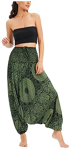 Camilife Pantaloni harem da donna Goa, pantaloni da yoga, pantaloni Aladin con cavallo profondo, pantaloni per il tempo libero, pantaloni a vita alta, vita elastica, morbidi e sottili, alla moda, B