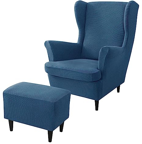 rackbone Ohrensesselbezüge, Ohrensessel-Bezug und Ottoman-Hocker-Bezug Sofabezug mit elastischem Band waschbarer Sessel-Schutzbezug für Wohnzimmer,3