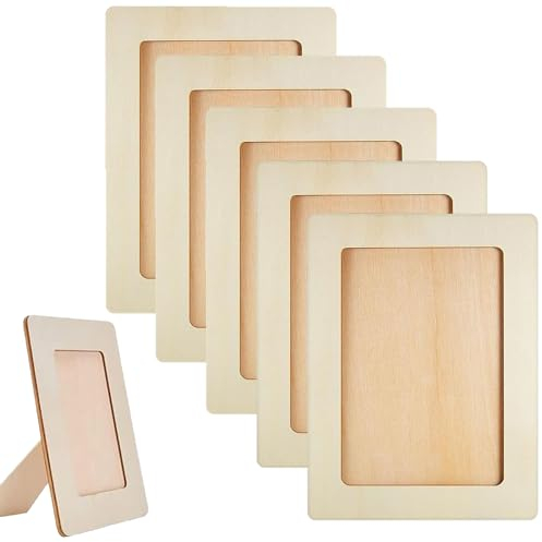 aghoer Hölzerner Bilderrahmen, 6 Stück DIY Holzbilderrahmen, DIY Malprojekte, Rechteckige Bastelrahmen Set, für Tischdisplay Und Basteln DIY