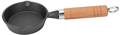 Padella, Padella in Ghisa da 10 Cm con Manico in Legno, Padella per Uova, Mini Padella per Pancake a Fondo Piatto, Utensili da Cucina