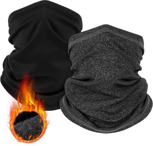 HEGGCOOE 2 Stück Schlauchschal Herren und Damen,Winddicht Warm Winter Loop Schal Halswärmer Halstuch Ski Maske für Outdoor Skifahren Motorrad Laufen Radfahren Fahrrad (Schwarz + Grau)