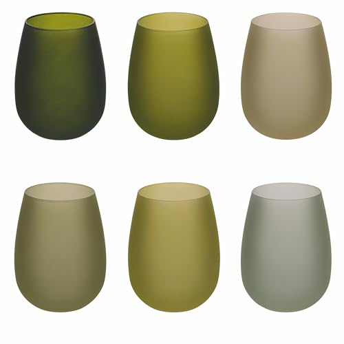 Villa d'Este Home Tivoli Lot de 6 verres à eau 600 ml givré en verre, Happy Hour Greenery