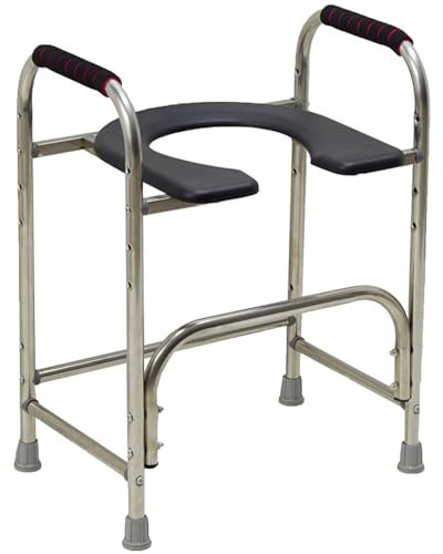 Silla WC Personas Mayores con Asiento Ajustable hasta 100 Kg, Silla con Inodoro Resistente, WC Portátil para Personas Mayores con Cubo, Silla Orinal Adulto