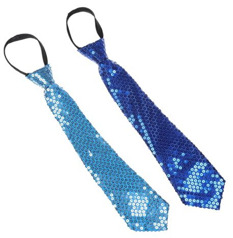 NiceYnn 2pcs Sequined Zipper Ties for Men, Glitter Sparkly Paillette Adjustable Pre-Tied Zip Necktie, Shinning Sequins Dance Party Magic Show Stage Performance Costume Tie Light Blue + Royal Blue