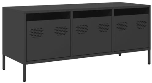 vidaXL Mueble para TV Acero Laminado en frío Negro 101,5x39x43,5 cm, Soporte de TV, aparador de TV, Mueble bajo, Banco de TV, Mueble de Metal