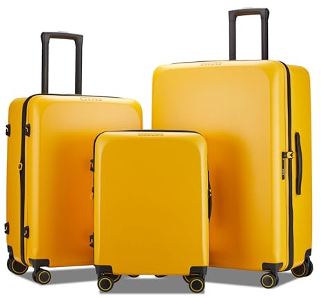 ABISTAB Verage Handgepäck Koffer 4 Rollen Reisekoffer [FREELAND] Hartschalen-Koffer Rollkoffer Zwillingsrollen Gepäck Gelb