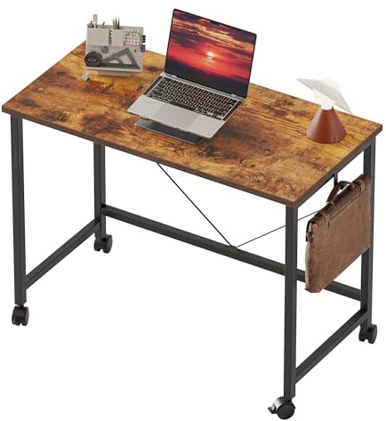 Mericonia 80 cm Computer Desk With Wheels, Gaming Desk for Small Spaces, Modern Simple Style Desk for Home Office, Study Student Writing Desk, Brown