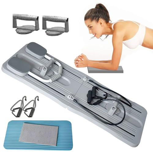 Foldable Pilates Reformer Full Body Fitness Board, Multifunctional Abdominal Board, Ab Roller Board Multi-Functional Full-Body Workout Trainer with Automatic Rebound for Full Body Workout (Grey)