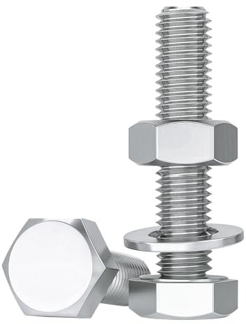 Drenky 10 Piezas M10 Tornillos Y Tuercas, Juego De Pernos Hexagonales y Tuercas Arandelas Acero Inoxidable A2 V2A M10 X 40 mm Tornillos con Cabeza Hexagonal, DIN933 / DIN934 / DIN125