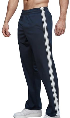 Generisch Pantalon de jogging 2025 pour homme - Doux et confortable - Jambe large - Sport - Course à pied - Jambe droite, Marine, XL