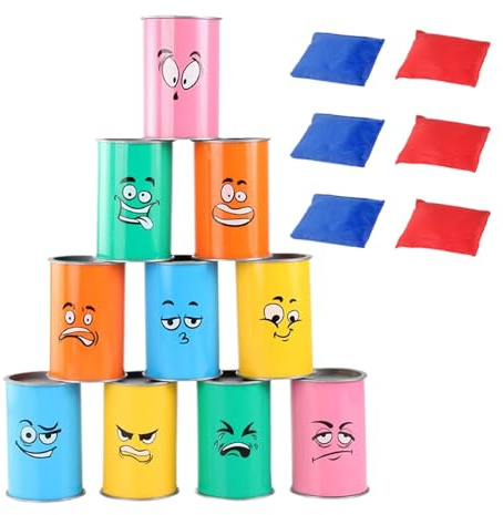 Can Throwing Knockout Game Set, With Colorful And Funny Faces, 10.2x7cm, Tin Can Alley Game, Smile Knock Down Tin Cans, Lightweight, Reusable, For Kids & Children