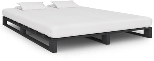 Cadre de Lit Palette, Structure en Pin Massif Gris, Design Moderne et Robust, Lit Une Place, Lit Adulte, pour Chambre à Coucher et Guest Room, Dimensions 120 x 200 cm